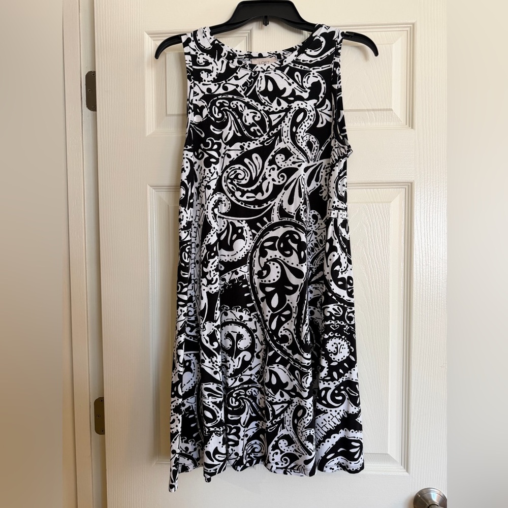 LOFT Black and White Paisley Swing Dress